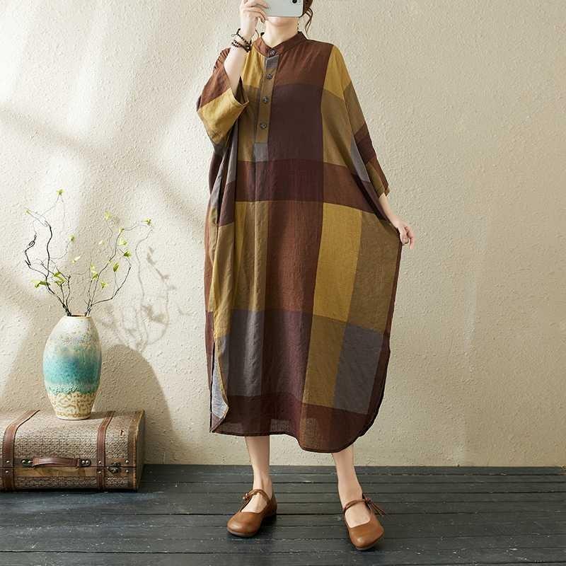 Summer New Temperament Literary Retro Printed Lapel Loose Large Size Vacation Dresses