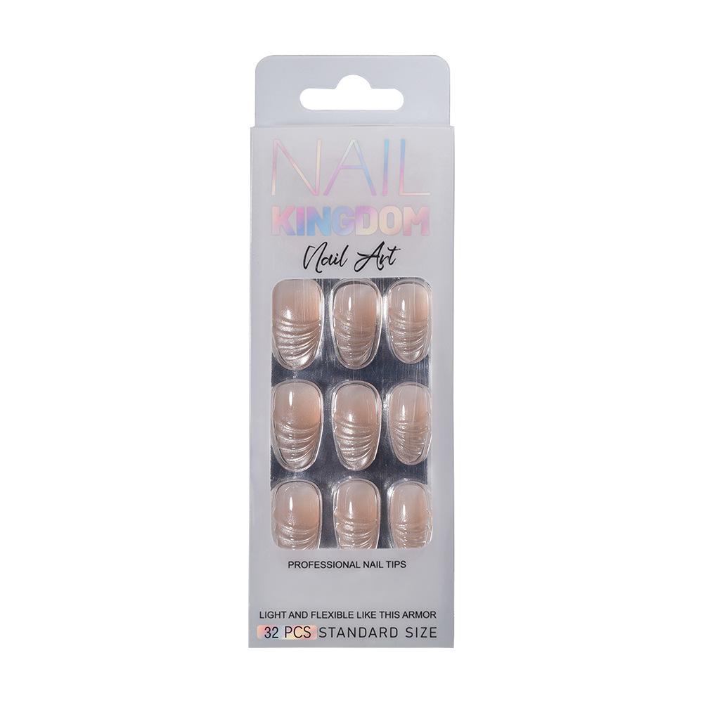 Elegant French Style Cat Eye False Nails with Magic Mirror Powder - Glue-On Nail Art Tips