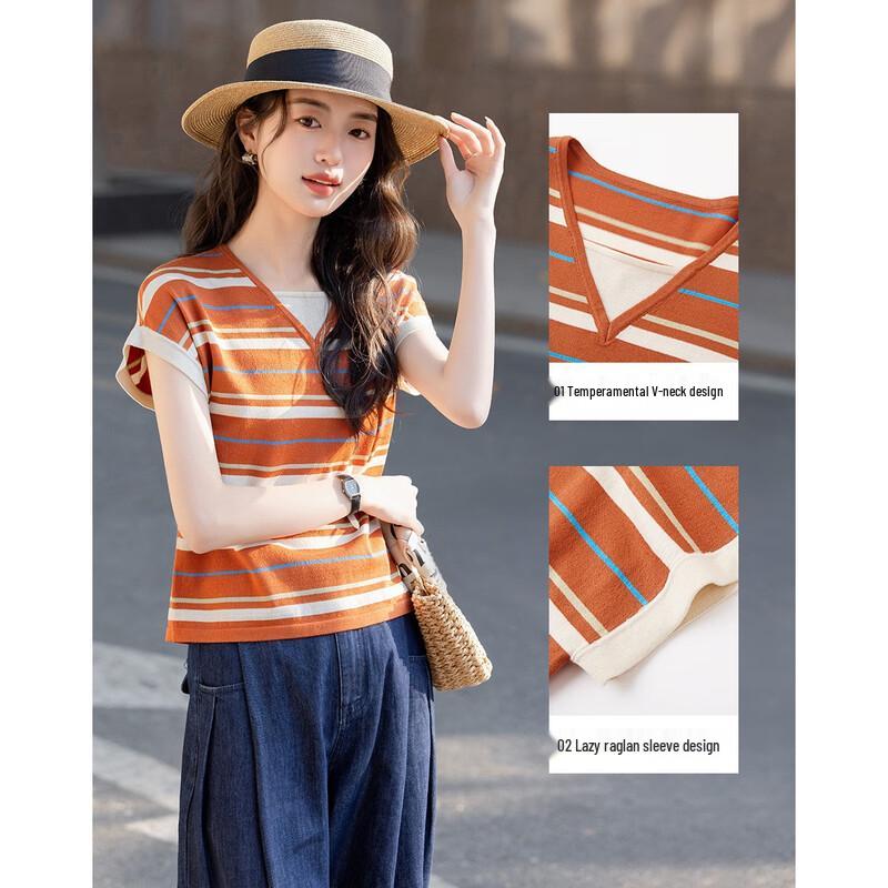 Demana Women s V-Neck Ice Silk Knit Top L