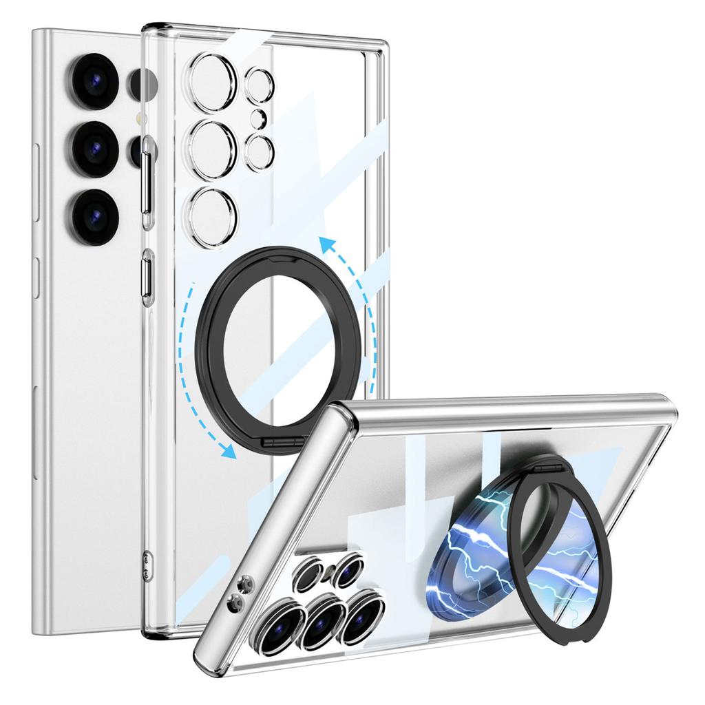 For Samsung Galaxy S24 Ultra Magnetic Case with Kickstand TPU+PC Clear Phone Back Cover