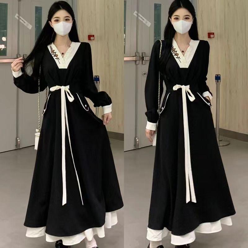 

2026 Spring Chinese Style Plus Size Slimming Dress, A-line Silhouette, Puff Sleeves, Extra Long, Fair Skin Tone. 3XL [Fits 140-155 Jin]