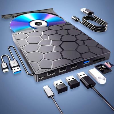 Daudzfunkcionāls ārējais optiskais disks DVD rakstītājs 7-in-1 USB3.0, var pieslēgt ārējo U disku un var ievietot karti paplašināšanai