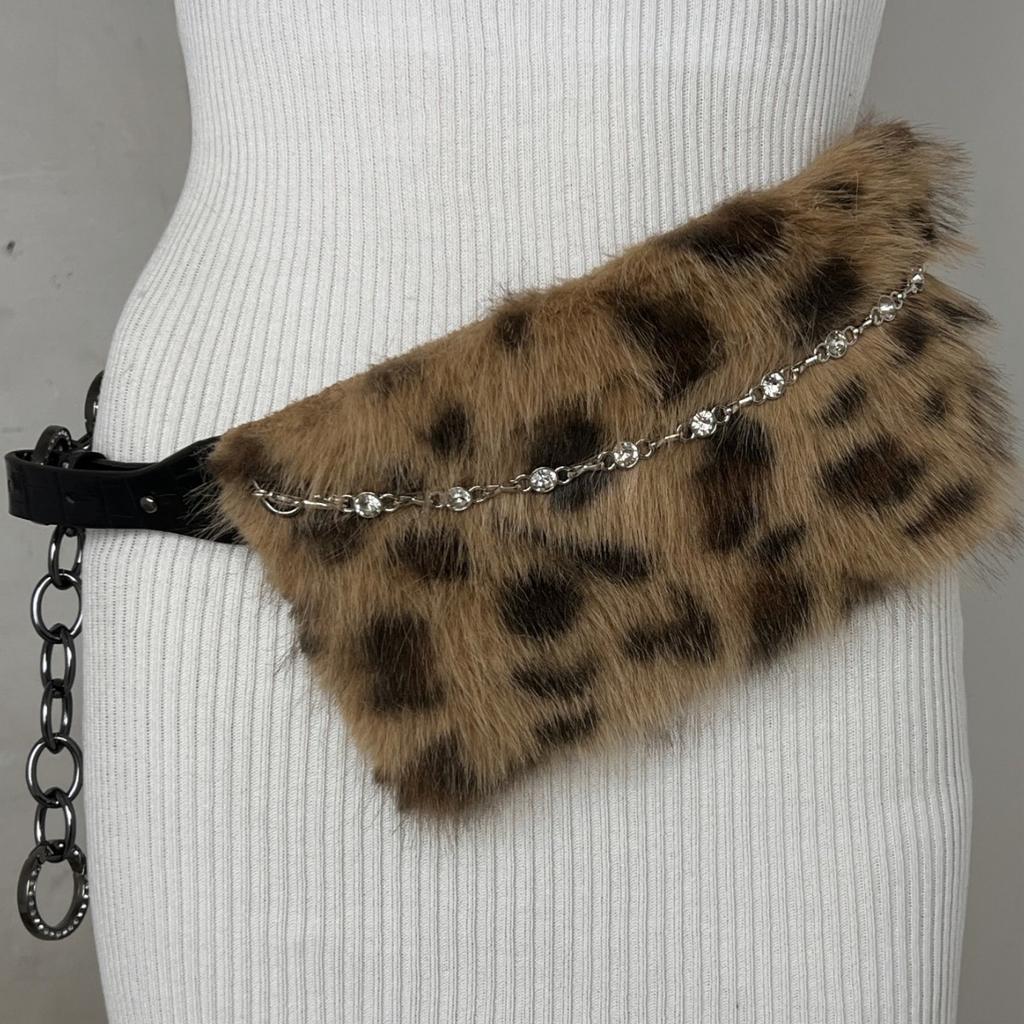 Sexy Leopard Print Plush Waist Chain Rhinestone Decorative Hot Girl Belt Light Asian Wear Belt