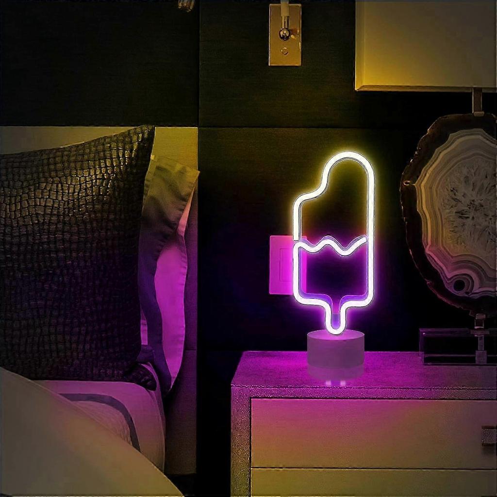 Popsicle Neon Light - Popsicle Neon Sign for Bedroom, Desktop, Tabletop Decor - Battery/USB Powered Popsicle Lights - Ice Cream Night Light Lamp with
