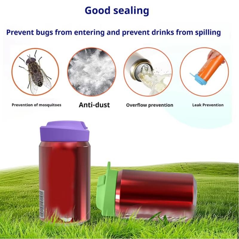 Silicone Soda Can Lids with Straw Beverage Can Cover Leakproof Dustproof Drinks Beer Can Top Protectors for Canned Beverage