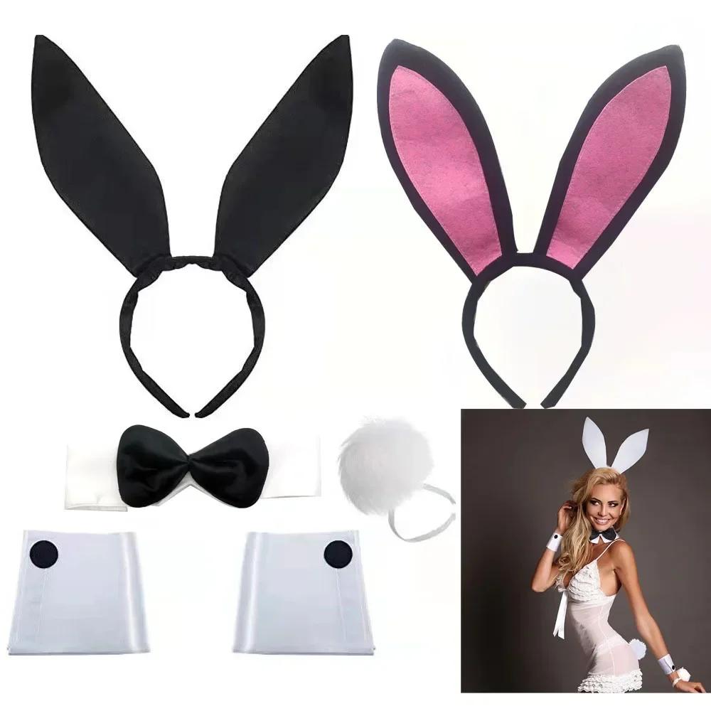Black Bunny Ears Headband for Easter Rabbit Cosplay Halloween Costume Playboy Bunny Prop Headband Set for Parties