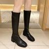 Fashion Comemore Thick Low Heel Knight Knee Boots Women Elegant Shoes Solid Color Spring Autumn Soft Leather Long Botas Large Size 43