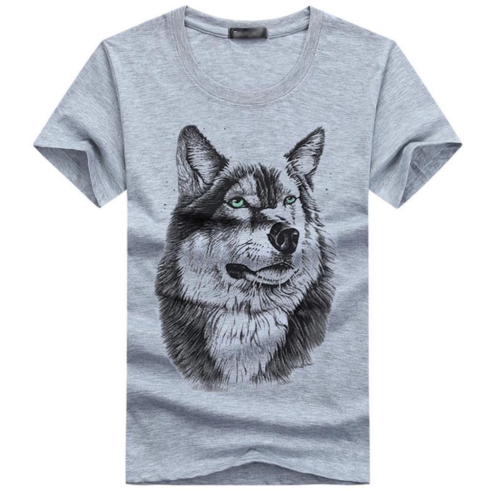 Premium Quality Men Wolf Print Round Neck Short Sleeve T-shirt For Casual Comfort