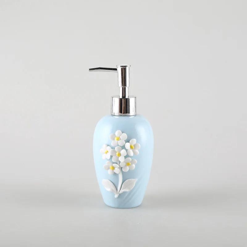 330ml Ceramic Lotion Bottle Stereoscopic Relief Flower Sub Bottle Pink Blue Small Fresh Simple Hand Sanitizer Soap Dispenser