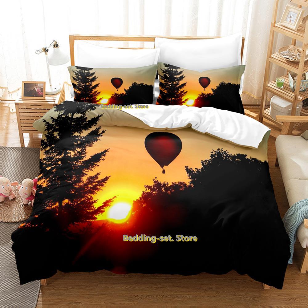 Comforter Air Balloon Bedding Set Single Twin Full Queen King Size Bed Set Adult Kid Bedroom Three-Piece Suits 3D Anime Bed Sheet