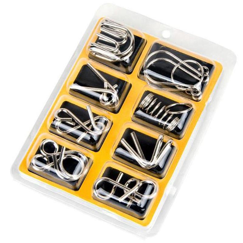 8PCS Set Metal Wire Puzzle Brain Teaser IQ Test Disentanglemen Iron Link Unlock Interlock Game Adults Kids Educational Toys