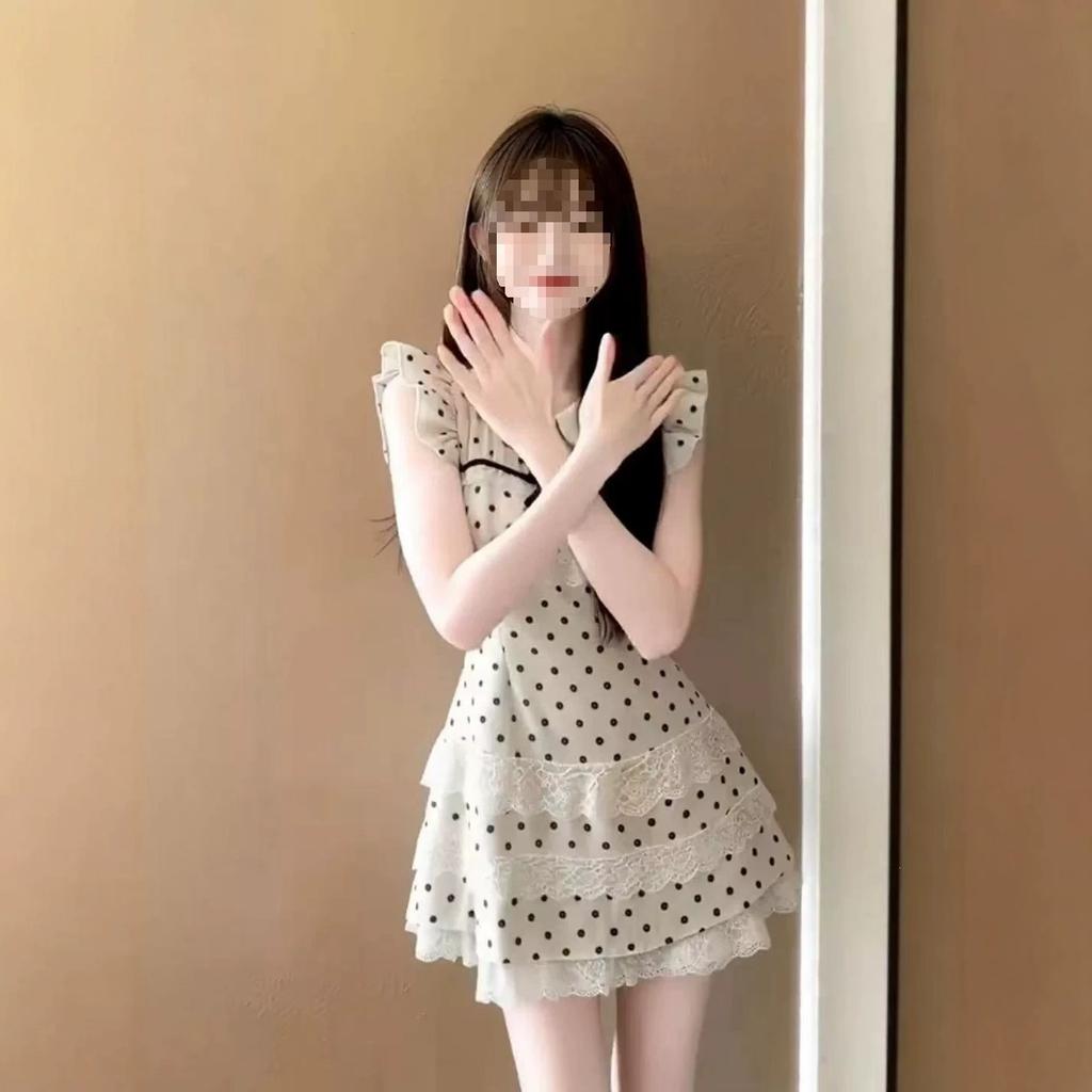 French Gentle Wind Sweet Polka Dot Waist Slim Dress Small Man Beautiful Puffy Skirt Summer