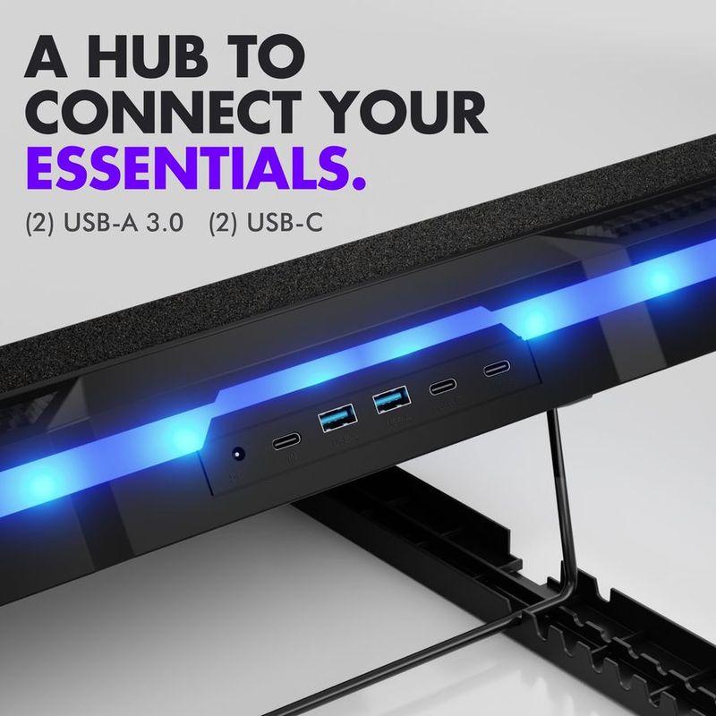 Podkładka chłodząca do laptopa gamingowego z hubem USB Zwiększa wydajność, Pozostaje komfortowy Stojak chłodzący do laptopa RGB z regulowaną wysokością amp Fa