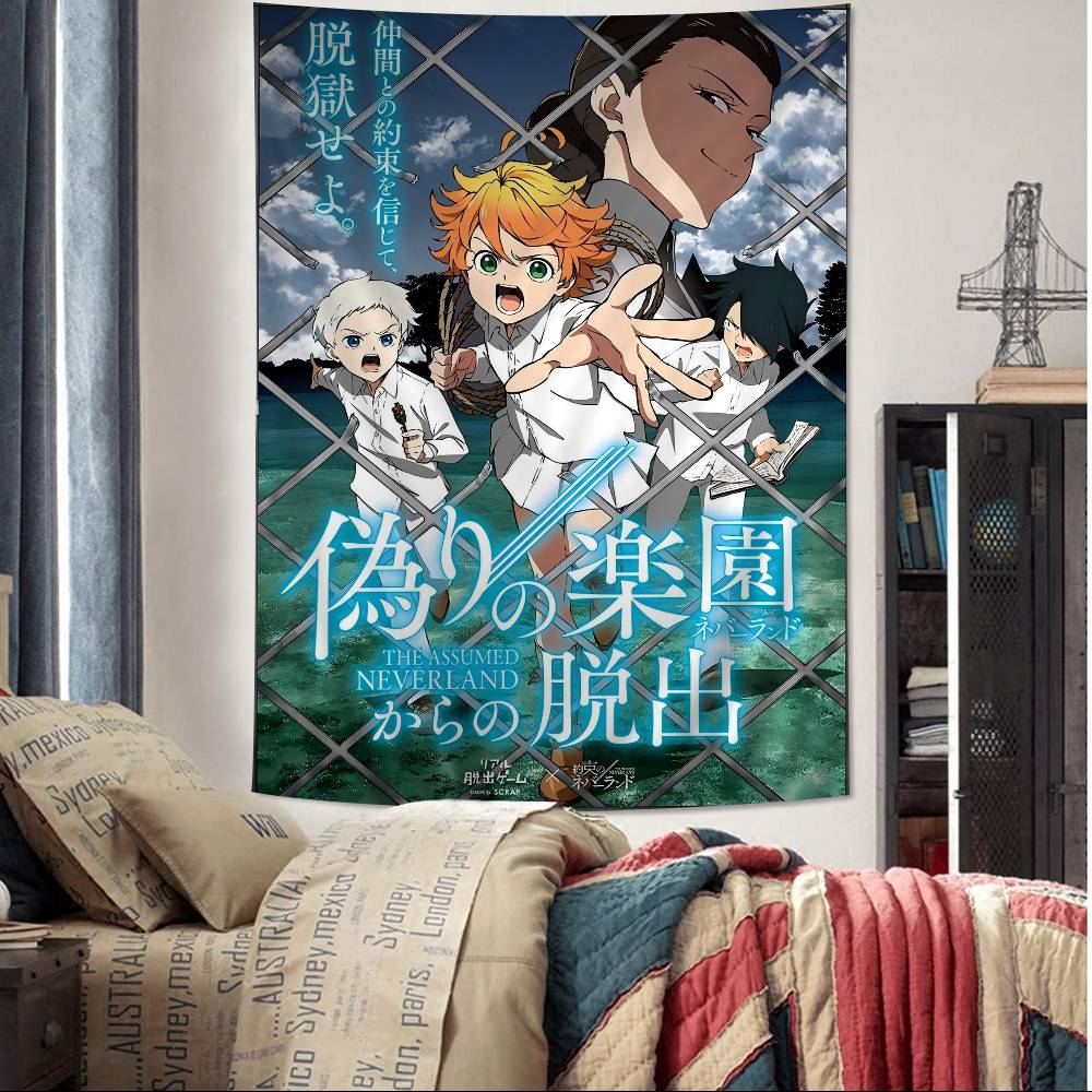 Japanese Anime Cartoon The Promised Neverland Wall Tapestry Bohemian Wall Tapestries Mandala Wall Hanging Home Decor