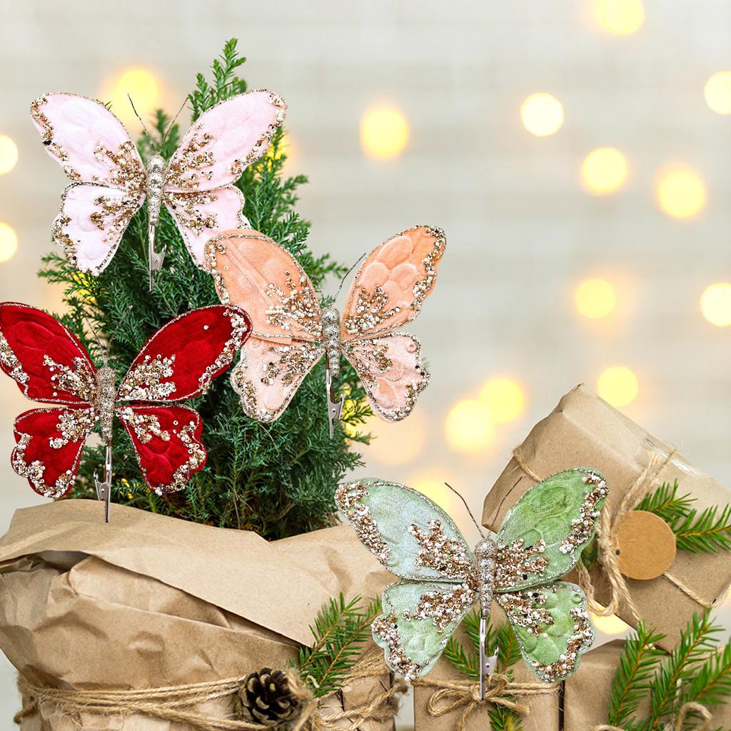 Christmas Tree Gold Powder Decorations, High-end Fabric Sequins, Simulated Butterfly Pendants, Christmas Floral Accessories