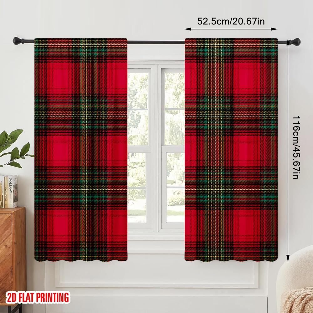 2pcs,2D Plane Printing Curtain Fabric Christmas Vintage Prints Versatile Durable Polyester (without Rod) Festive for Kitchen