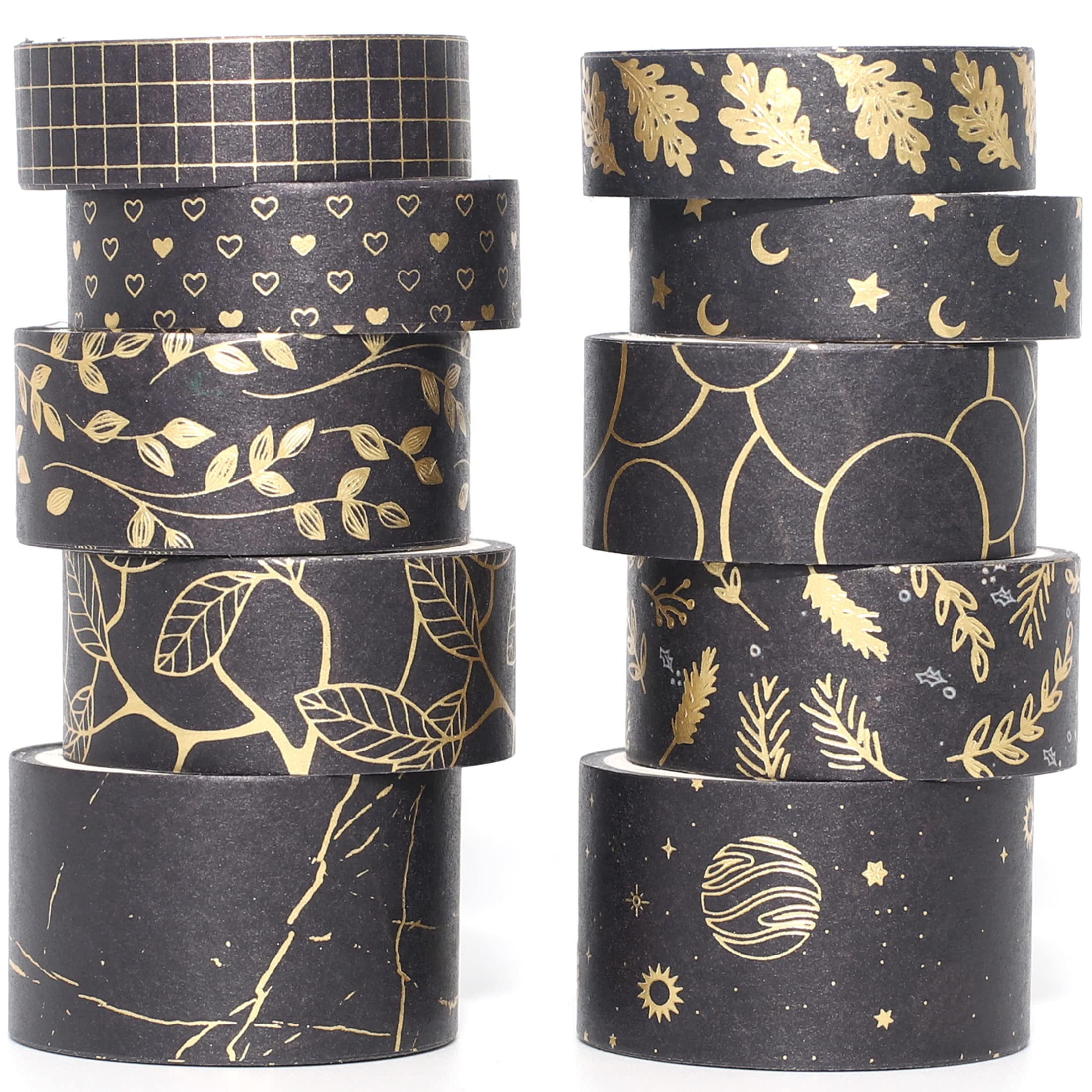 

YUBX Masking Set of Creative Washi Tape with Gold Foil Stamping for DIY Gift and Gift Decoration and Tape, 10, Crafts, Journals, Planners, Scrapbooks,