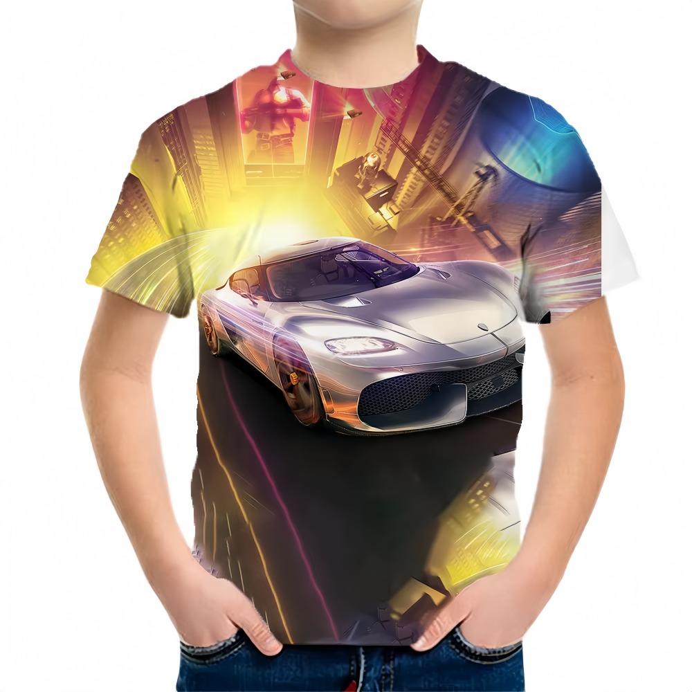Children's clothing T-shirt, summer short sleeved T-shirt, round neck children's clothing top, fashionable 3D car printed casual boys' clothing