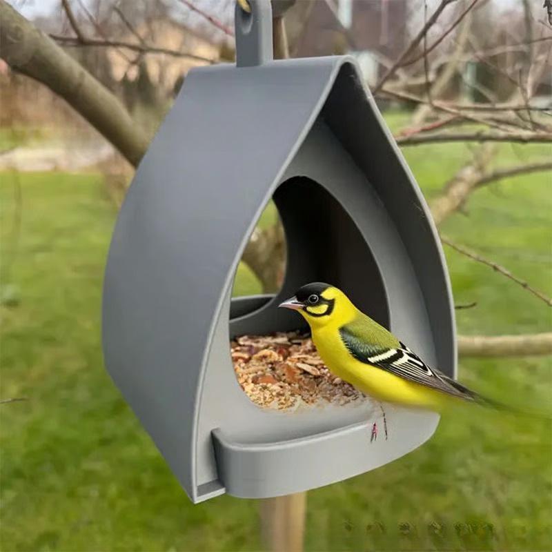 

Hanging Bird Feeder House Shaped Plastic Bird Feeder With Seed Tray For Outdoor Garden Yard Tree Bird Watching Decor серый
