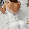 Women'S Sexy Satin Lace Camisole and Panty Set - Solid Color V-Neck Sleepwear with Contrast Lace Detail, All-Season Comfort