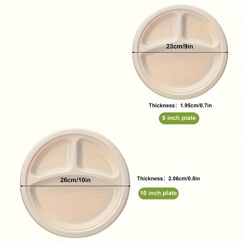 50 Pcs 10 - Inch 3 - Compartment Disposable Plates - Biodegradable for Meals, BBQ, Parties & Picnics