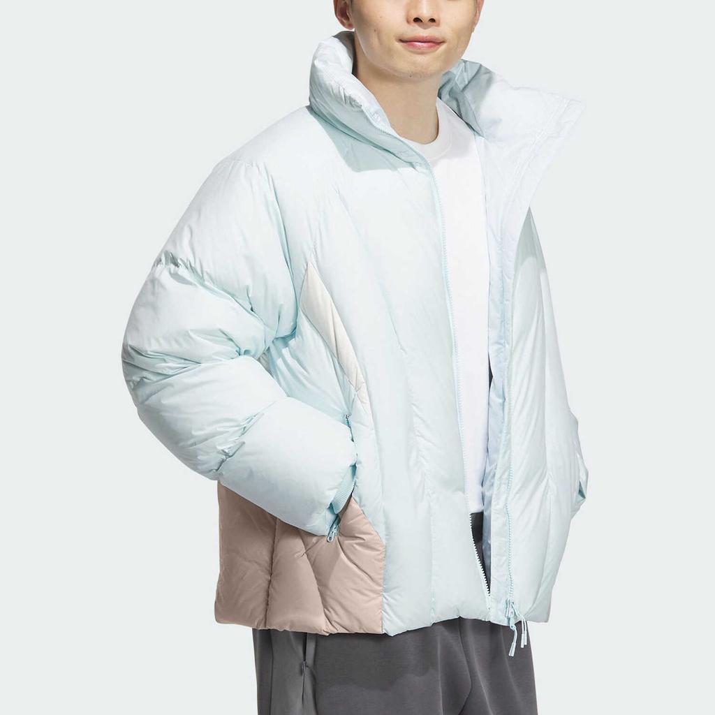Adidas Fustl Down Jacket Fashion Versatile Comfortable Zipper Stand Collar Down Coat Men Jackets Light-Blue JN4145