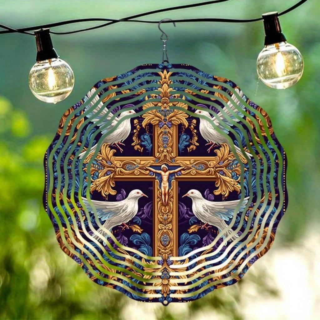 Large 2D Metal Wind Spinner with Pigeon Cross Design Infinity Rotation Outdoor Decor for Garden Yard Kinetic Energy Wind Chime