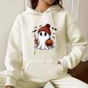 Women's Autumn/Winter Waffle Hooded Halloween Print Sweatshirt - Loose Fit, Long Sleeve, European Size