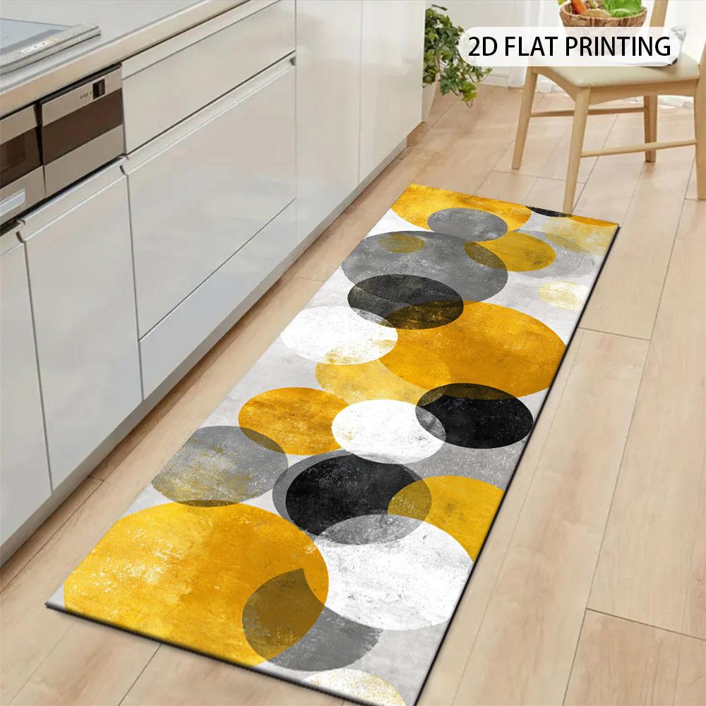 1 Stück Gelb-Grau Schwarz Überlappende Kreise Langer Rutschfester Waschbarer Teppichläufer für Eingangsbereich, Wohnzimmer, Schlafzimmer & Terrasse 60X90cm