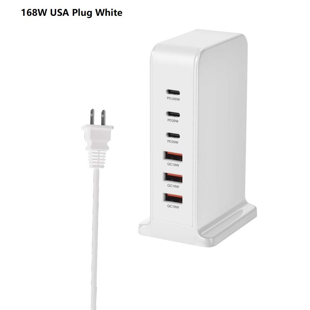 200W 168W stolní GaN rychlonabíječka PD 6 portů USB typu C USA EU AUS UK adaptér pro mobilní telefony a notebooky, nabíjecí dokovací stanice, stojan