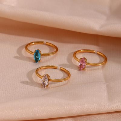 2025 New Design Stainless Steel Fashionable Horse Eye Shaped Cubic Zirconia Women's Open Ring Suitable For Office Or  Daily Wear