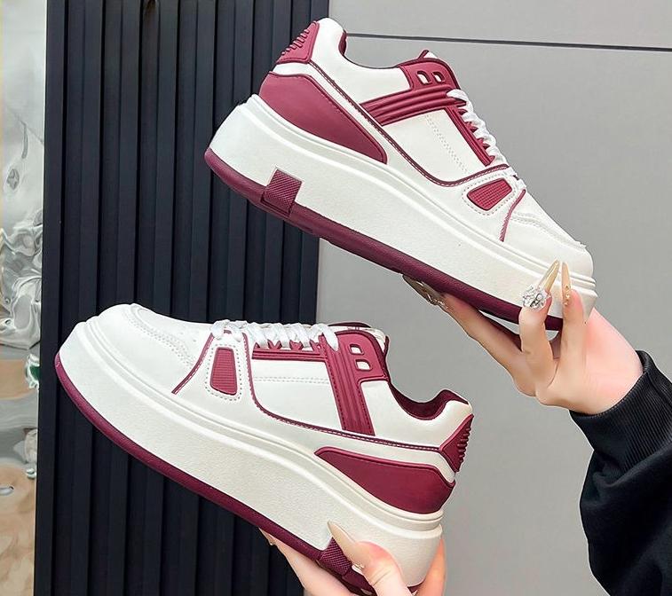 2025 Summer New Women's Slim Fit Platform Chunky Dad Shoes College Style Thick Sole Heightening Sporty Sneakers