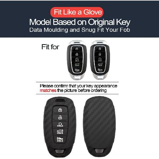 2pcs Compatible with Hyundai Elantra Palisade Elantra N Smart 5 Buttons Key Fob Cover Case Key Chain Protector Keyless Entry Carbon Fiber Looks