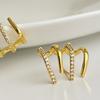 Yousheng 1 Pair Huggie Earrings Rhinestone Contrast Color Claw Shape Hollow Anti-allergy Electroplated Lightweight Stainless Ear Decoration Jewelry