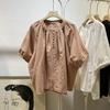 Korean Style Retro Stand Collar Loose Fit Short Sleeve Women's Doll Shirt