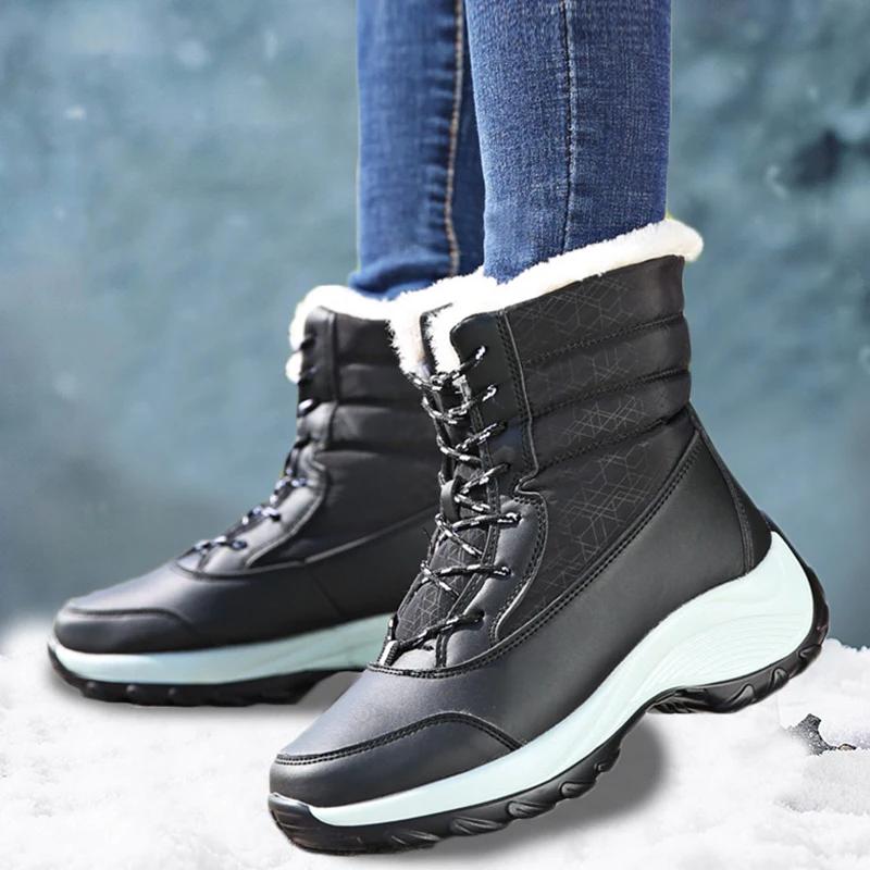 Winter Women Snow Boots Shoes for Women Fashion Lace Up Waterproof Boots Women Shoes Winter Warm Solid Ankle Boots Botas Mujer