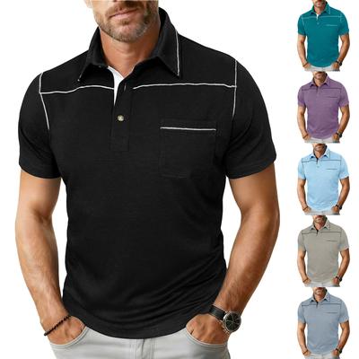 Herren Casual Einfarbiges Outdoor-Sportshirt, Herren Revers-Taschen Kurzarm-Top