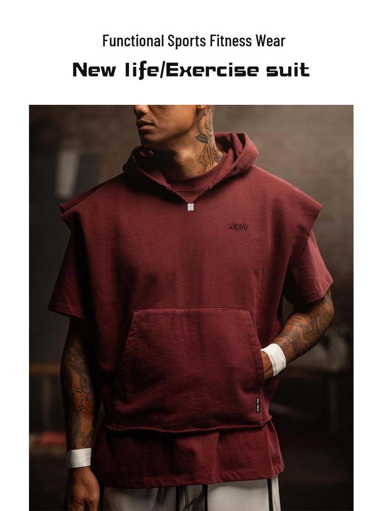 Men's Spring & Autumn Youth Thickened Multi-Pocket Sleeveless Hoodie and Sports Vest.