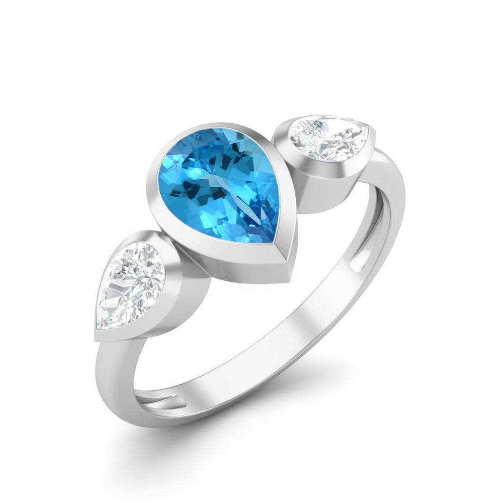 Pear shape  Swiss Blue topaz Gemstone 925 Sterling Silver Ring