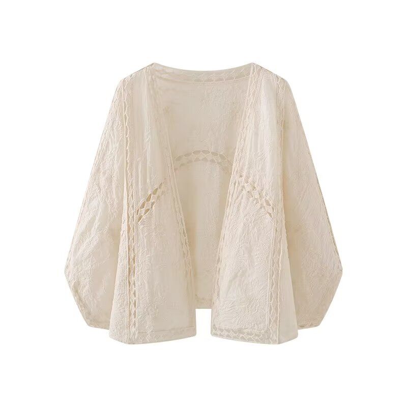 

Jnleaog Autumn New Women clothes Western Style French style Design Lace Embroidery Hollow Holiday Style Outerwear Top Apricot color M