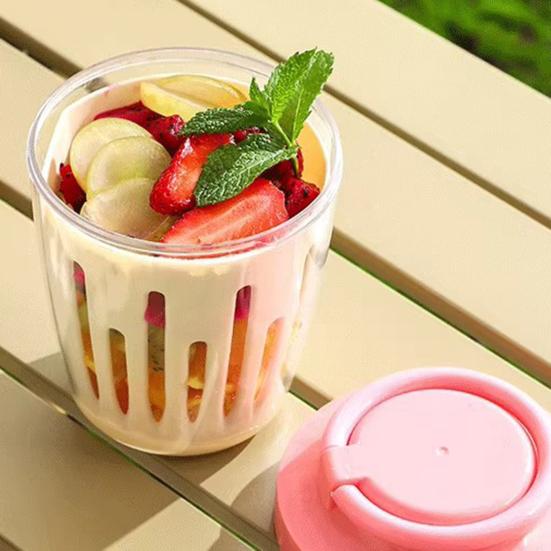 Portable Salad Cup with Fork Double-Layer Salad Bowl for Efficient Drainage Yogurt