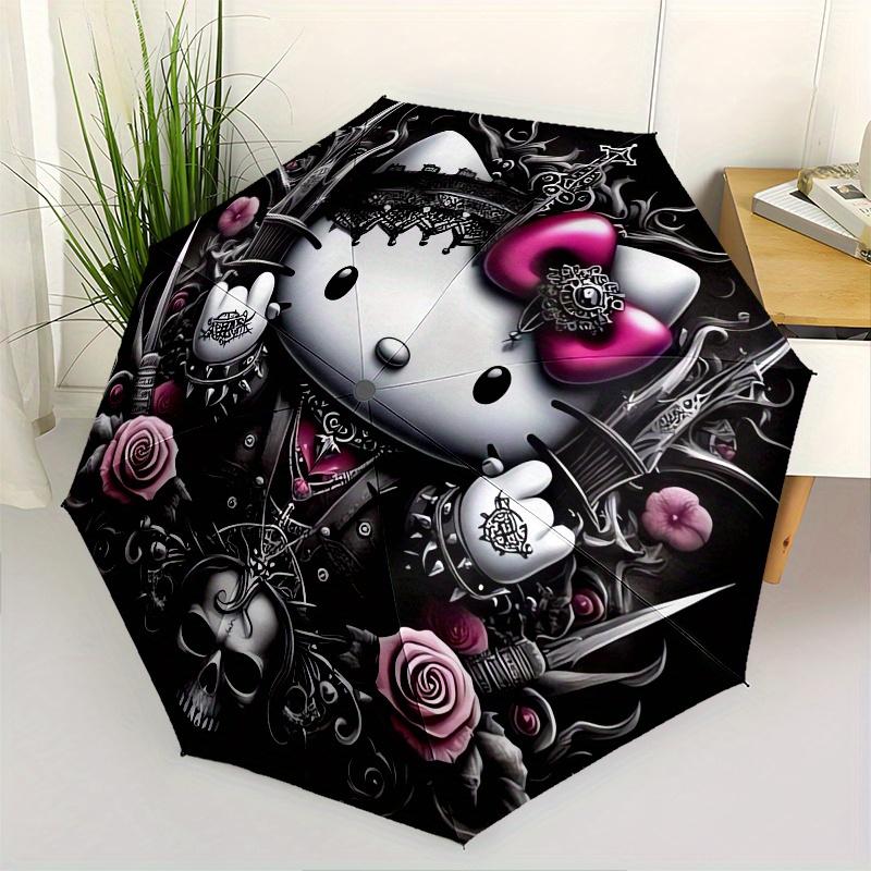 

Gothic Hello Kitty Automatic Folding Umbrella-Simple 8-Rib Design, Bright Cartoon Pattern, Durable Iron Frame, Suitable For Travel, Outdoor,