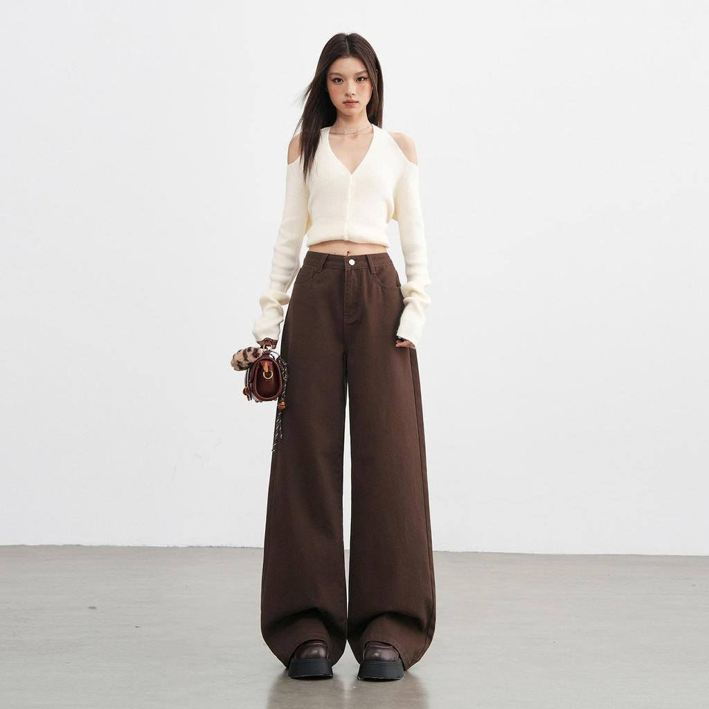 Women's Khaki High Waist Wide Leg Jeans - 2025 Autumn/Winter Collection