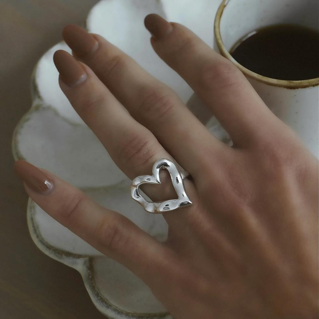 Rust Proof Stainless Steel Hammer Heart Ring 18 K Plated Statement Trendy Jewelry Bagues Pour Femme Gift