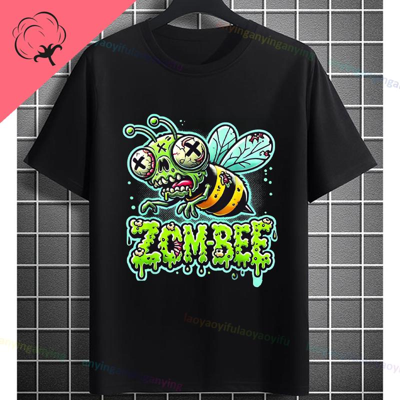 UnisexS Zombie Bee Apocalypse Graphic TShirt with Creepy Undead Horror Design Black Pure Cotton Shortsleeve Tee Outdoor Clothing