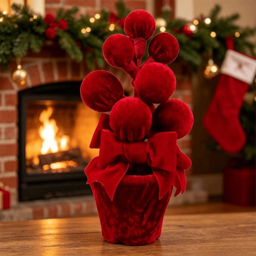 Fabric Christmas Potted Plant Wine Red Christmas Decoration Plant Mini Potted Christmas Tree Desks