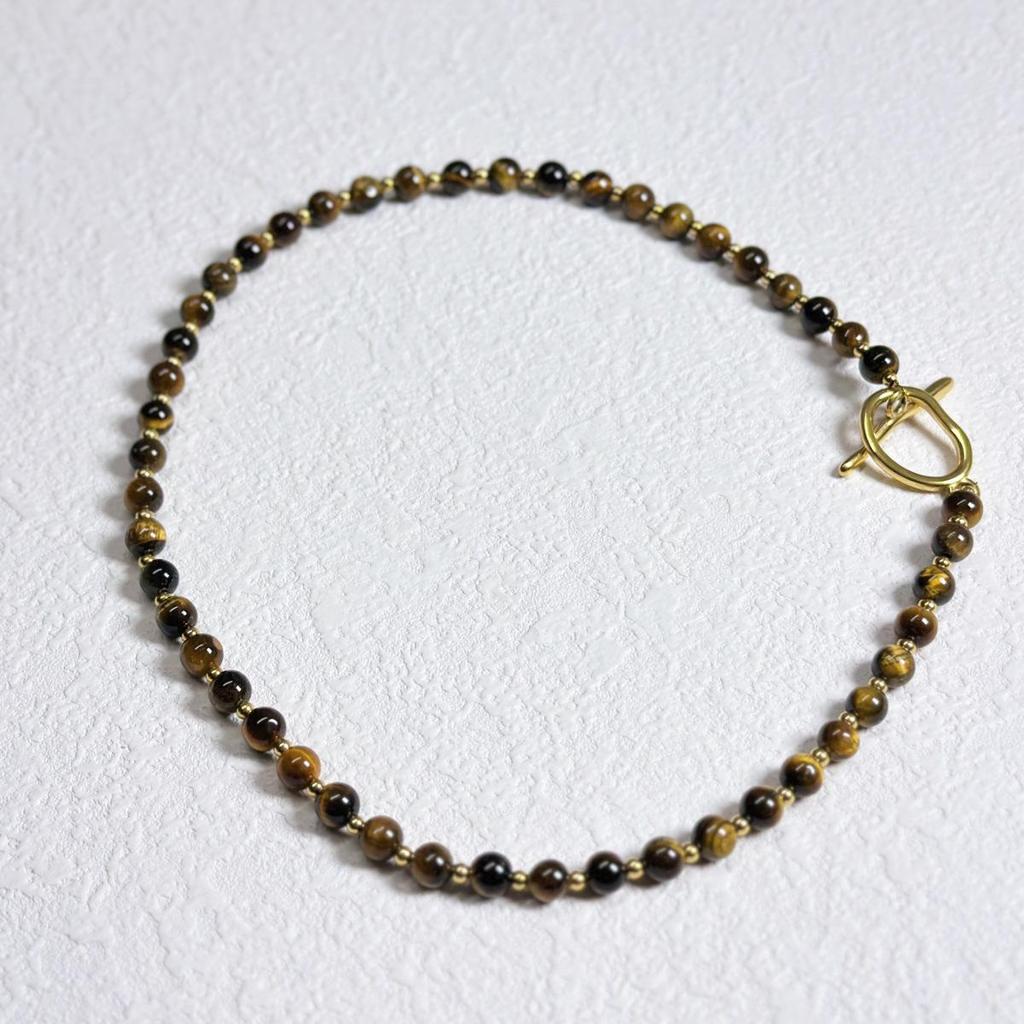 Elegant Tiger Eye & Melanite Beaded Necklace with Stainless Steel OT Buckle - Fashionable Collarbone Chain