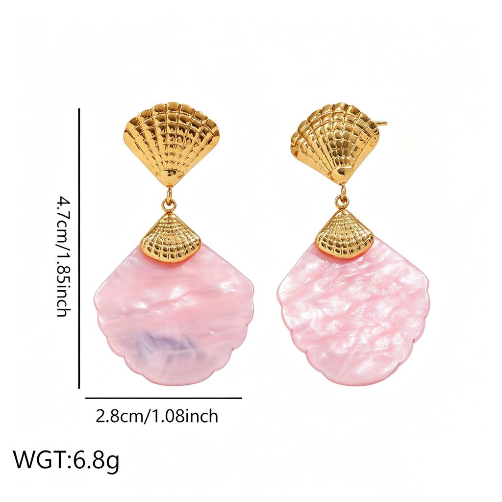 European and American Colorful Shell Earrings Fashion Exaggerated Personality Resin Stud Earrings Temperament Celebrity Style Retro Stainless Steel