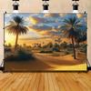 2D flat design 1 piece golden desert oasis and palm tree background fabric suitable for festival parties