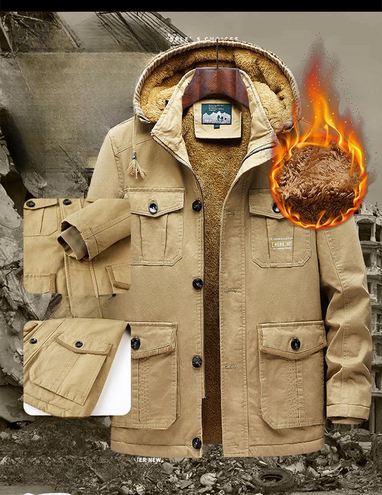 Men's High-end Cotton-padded Jacket Men's Winter Cold-proof Padded Jacket Plus Velvet Thickened Tooling Jacket Mid-length Cotton-padded Jacket